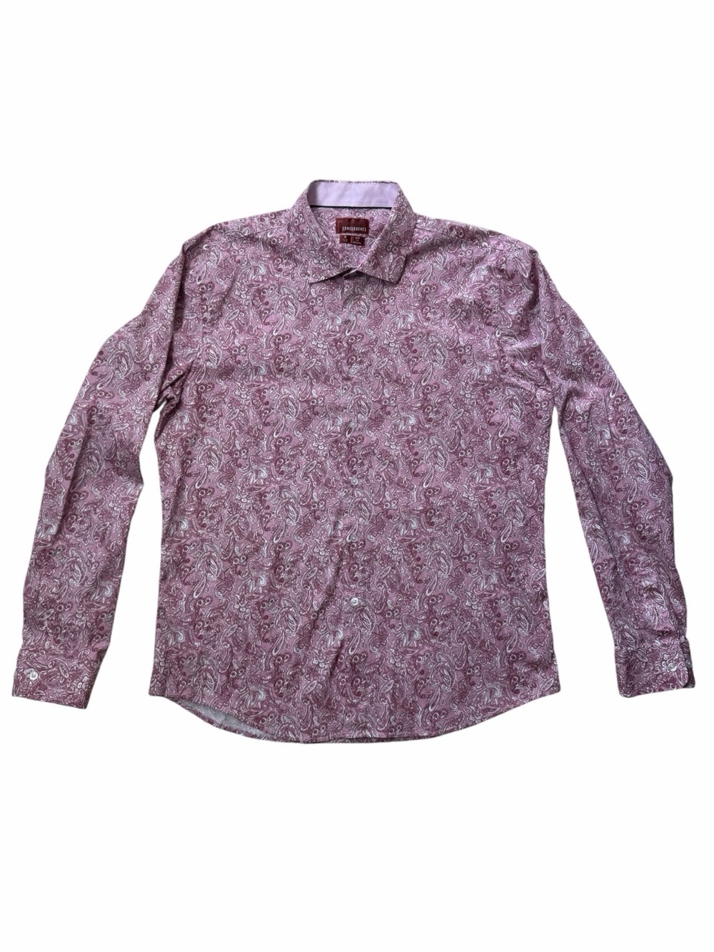 Consequence Men’s NWOT Slim Fit Long Sleeve Button Up Shirt Size XL Pink Paisley